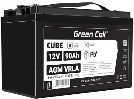 GreenCell® Rechargeable Batterie AGM 12V 90Ah accumulateur au Gel Plomb Cycles sans Entretien VRLA Battery étanche | Photovoltaïque | Caravane Energie Solaire Batterie Voiture | Fauteuil Roulant