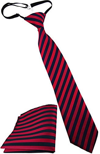 TigerTie Kinderkrawatte + Einstecktuch in rot dunkelrot blau gestreift - vorgebunden mit Gummizug