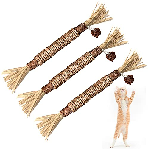 BAWAN Catnip Toys‖ Silvervine for Cats: Cute Cat & Kitten Toys for Indoor Cats Interactive‖ Cat & Kitten Teething Chew Toys for Aggressive Chewers‖ Silvervine Sticks Ca.t Dental Toy (3PCS)