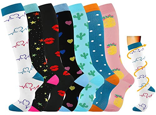 2/4/6/7 pares de calcetines de compresión para mujeres de 15 a 20 mmHg, los mejores calcetines deportivos y médicos para correr, vuelos, viajes, enfermeras