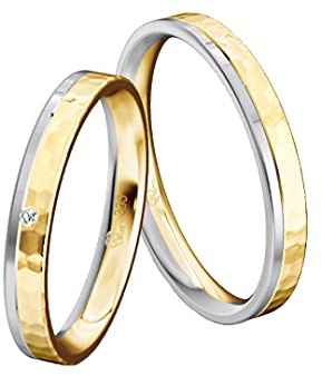JC Trauringe Gold 333 Bicolor Paarpreis Poliert I Partnerringe Gelb- & Weißgold mit Gravur in edler Schatulle I 2 Hochzeitsringe Herrenring ohne & Damenring mit Zirkonia Steinen I ICT32