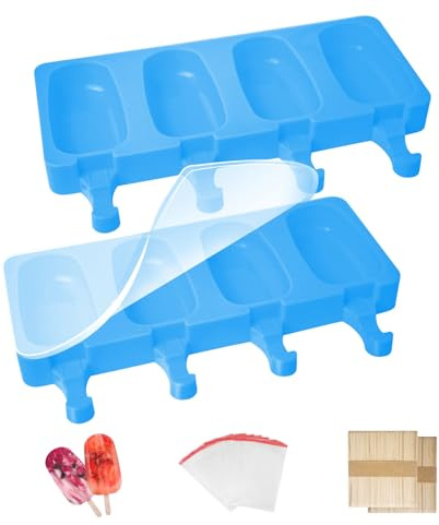 Silicone Ice Lolly Moulds 2 Pack with Lid, 100 Sticks and 51 Ice Lolly Bags