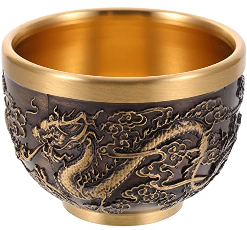 ARTIBETTER Kung Fu Teacups Chinese Copper Tea Cup Vintage Dragon Pattern Tasting Cup Embossed Traditional Mugs for Coffee Espresso