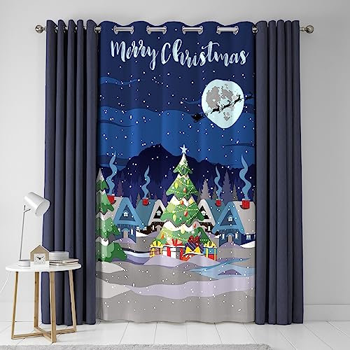 Bedlam Rideau de Noël 138 x 214 cm (l x L) - Œillets phosphorescents pour Noël - Rideau de Ville Festif pour Chambre à Coucher et Salon - Décoration de Noël