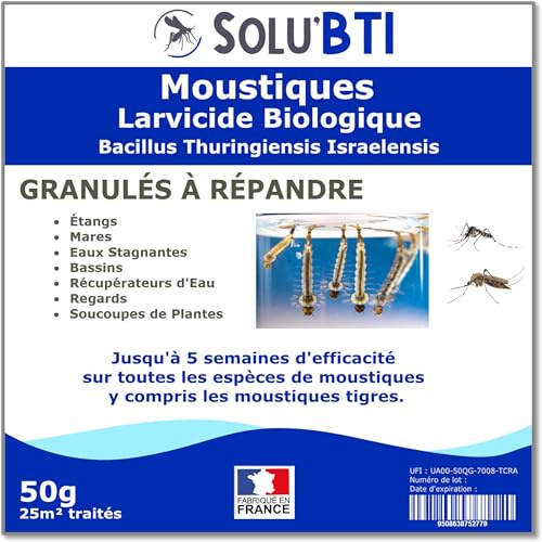 SOLU'BTI - Moustiques - 50 gr de Larvicide Biologique - BTI - Bacillus Thuringiensis