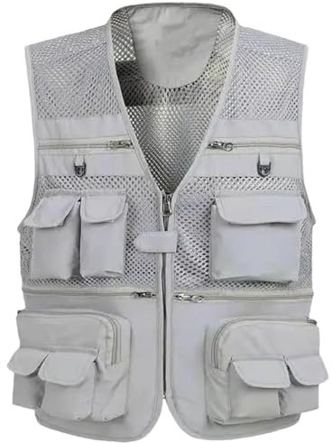 Dvbfufv Taktische Netzweste für Herren, für den Sommer, Outdoor, atmungsaktiv, mehrere Taschen, Schießweste, ärmellose Jacke, silber, L