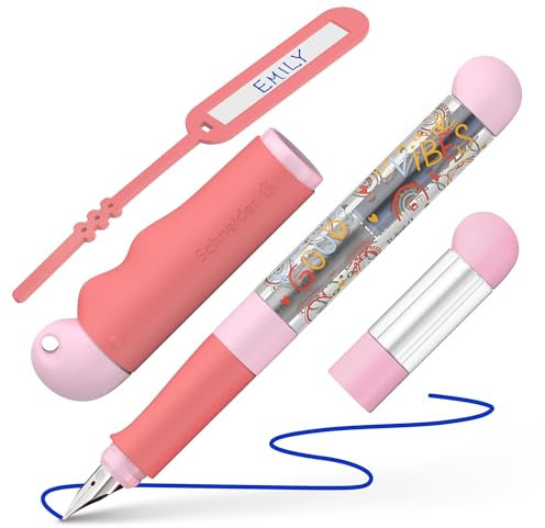 Schneider 162818 Base Kid Füller (für Rechtshänder, mit Anfängerfeder und großen Fingerflächen) rosa-rot