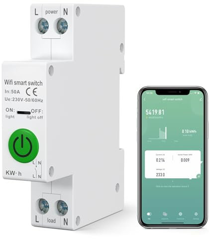 Interruttore WiFi 50A, 1P Interruttore Smart 230V - 50/60Hz per Guida DIN, Tuya APP Telecomando, Interruttore temporizzato, Compatibile con Alexa e Google Home