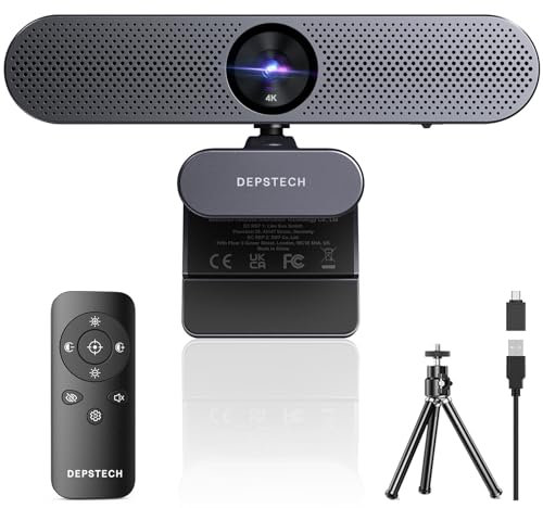 DEPSTECH DW50 4K Webcam, Ultra HD Webcam PC mit Sony-Sensor, Doppelmikrofone mit Geräuschunterdrückung, Fernbedienung, Autofokus, Sichtschutz, Streaming Kamera für Laptop/Videoanrufe/Teams/Skype/Zoom