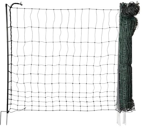 horizont easyLine mobiler Hundezaun, 50m lang 105cm hoch, mobiler Hundezaun Camping, Begrenzungszaun mit 14 PVC-Pfählen & Doppelspitzen, ohne Stromleiter, wetterfest für Garten und Hof