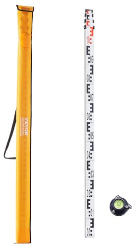 VEVOR Messlatte 4 m Teleskop Nivellier doppelseitige Skala in cm/mm Nivellierlatte Vermessungslatte aus Aluminiumlegierung mit Libelle und Tragetasche zum Vermessen von Häusern Wänden Böden