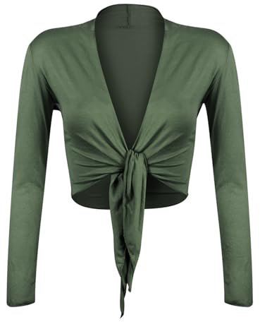 Glamexx24 Damen Elegante Bolero Jäckchen Langarm Achselzucken Strickjacke, MilitaerGruen, Gr.- S/M