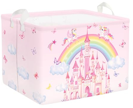 HUUMONSS Grande Cesta Porta Biancheria Bambini Animali Arcobaleno Pieghevole Cestini Portaoggetti Giocattoli Vestiti per Bagno Cameretta, Castelli, 36L
