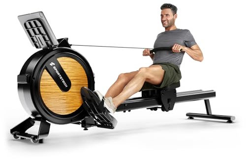 Sportstech PROwer Rudergerät für Zuhause, 32 Stufen Magnetwiderstand, LED Display, Dual Slide Rail, Bluetooth App kompatibel, leise, Ganzkörpertraining, Tablethalterung (PROWER Oak)