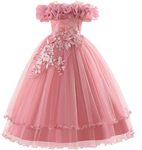 Flower Girl Dresses Lace Embroidery Off The Shoulder Tulle Dress Communion Pageant Wedding Dance Gown