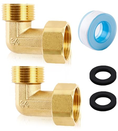 2 Piezas Latón 3/4 Pulgadas 90 Grados Codo Tubería,con Rondella und Cinta cruda Para Instalaciones de Agua y Sistemas de Calefacción Central