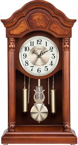 NSTVVEE Reloj de Chimenea con péndulo y función de Timbre Musical Cada Hora, 4 Modos, Reloj de Cuarzo, Movimiento silencioso, diseño Retro, Reloj de Escritorio, Reloj de repisa