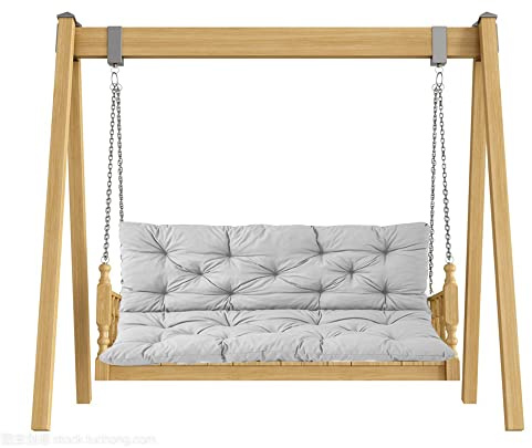 Panchina a dondolo da giardino per esterni in legno grigio con schienale e 3 cuscini - Mobili da patio comodi per rilassarsi perfetti per giardini, cortili e portici