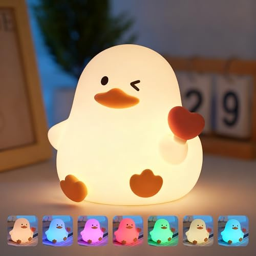 Luz Nocturna Pato Infantil,Luz Bebe Nocturna Recargable con 3 Modos | Brillo y 7 Colores,Kawaii Lampara Bebe Noche con 30Mins Temporizador,Regalo de cumpleaños y Navidad para los Niños Bebés