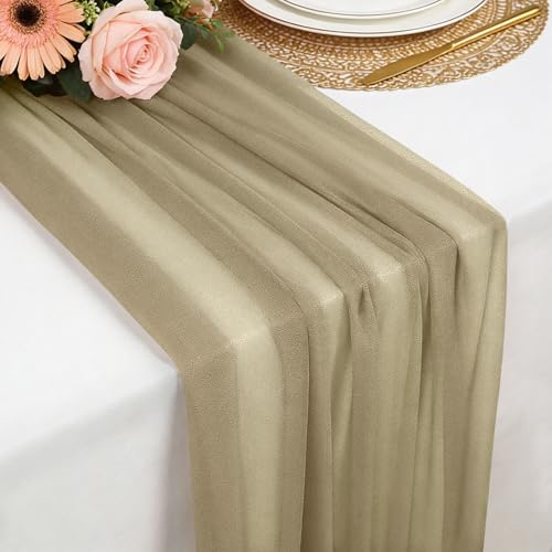 Runner de Tavolo Champagne in Chiffon, 77 X 300 CM Morbido e Confortevole Runner de Tavolo Moderno Tulle per Matrimoni, Battesimi, Baby Shower, Addio Al Nubilato, Decorazione da Tavolo in Cucina