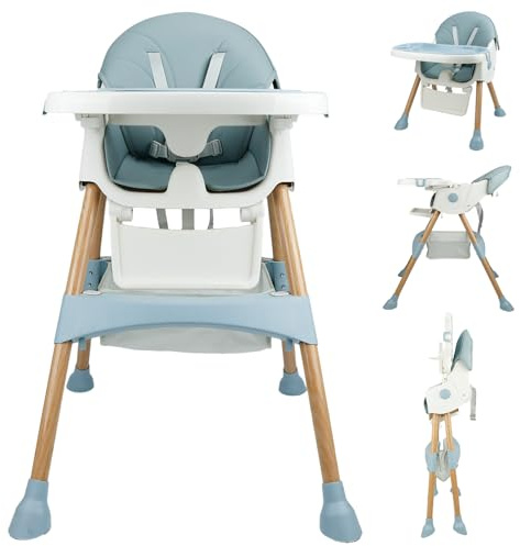 Baby High Chair Foldable Highchair, High Chairs for Babies and Toddlers Adjustable Height & Reclining Seat Detachable Double Tray, Ergonomic Feeding Portable Highchairs for Newborn 6 Months to 5 Years
