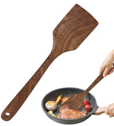 Träspatel - 13 tum långt handtag, och släta kanter, hållbart värmebeständigt material, stekning, ergonomisk design | köksredskap, skakning, skrapa, M