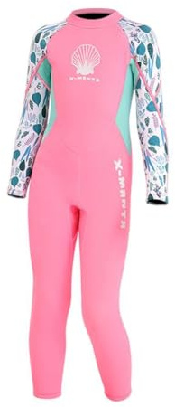 Zambuph Einteiliger, langärmeliger Neoprenanzug für Mädchen, Tauchanzug, warm, zum Schnorcheln und Surfen, Pink, Größe S, Rosa, S