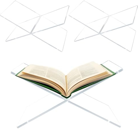 Lot de 2 grands supports de livres en acrylique transparent de 28 x 15 x 15 cm pour livres de cuisine et présentoirs pour magazines, manuels