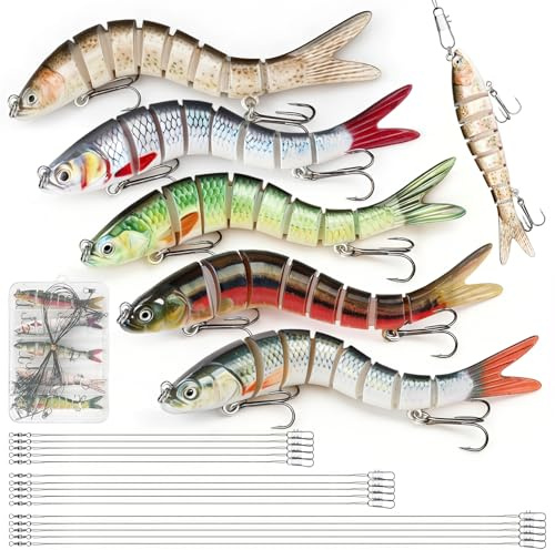 Seconero 5 Pcs Multi Jointed Fishing Lure, Pike Lures with Hooks