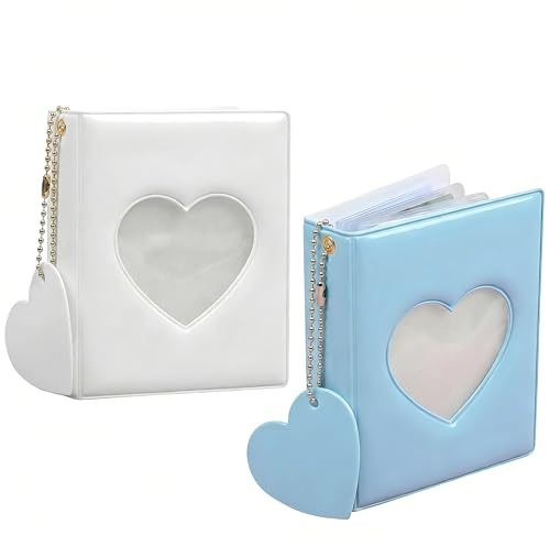 2 piezas de encuadernador de tarjetas fotográficas Kpop, mini álbum de fotos de 3 pulgadas con colgante de corazón, álbum de fotos Instax Mini para 64 tarjetas fotográficas, soporte para tarjetas