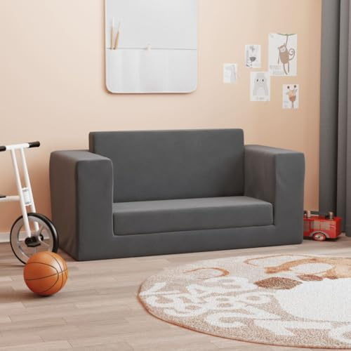 LoogCape Sofá cama infantil de 2 plazas, color antracita, suave felpa con funda extraíble, ideal para dormir, jugar y leer, duradero y fácil de limpiar, diseño versátil