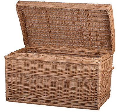 e-wicker24 Baule in Vimini Cassapanca Vintage Fatto a Mano Cesta Vimini con Coperchio Scatola Rettangolare Cesta Baule da Interno Giochi Contenitore Cassapanca Vimini (naturale)