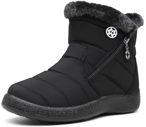 Hsyooes Botas Mujer Invierno Botines de Nieve Calentitas Zapatos Forradas Impermeable Botas de Nieve Cómodas Antideslizante Ligero Negro A 41EU