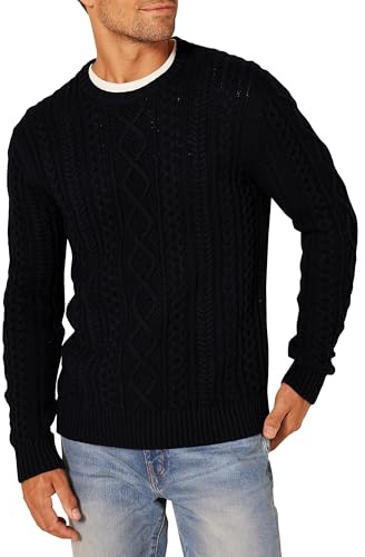 Amazon Essentials Men's Long-Sleeve 100% Cotton Fisherman Cable Crewneck Jumper