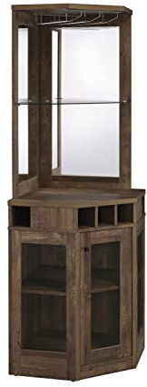 Coaster Home Furnishings - Alviso - Wood - Corner Bar Cabinet with Drawer, Bottle Storage and Stemware Racks - Dining Room & Home Bar - Rustic Oak - 182303