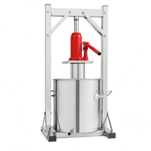 Prensa Hidráulica para Frutas 12L, Prensa Manual de Acero Inoxidable 201/304 con Gato 3T con Tambor, Marco de Prensa y Conector Hidráulico para Uvas, Manzanas, Sidra, Vino y Zumo