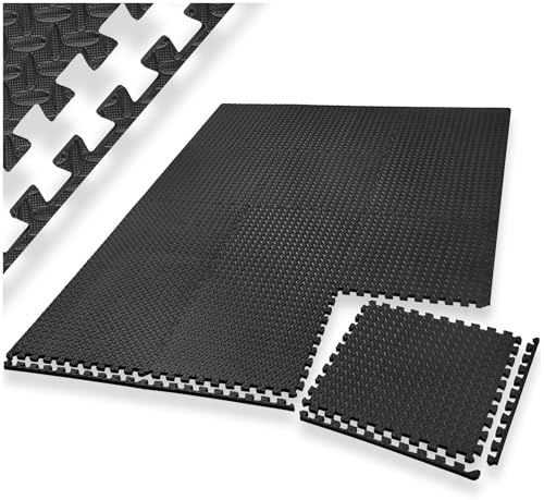 tectake® Tapis de sport, 24 dalles mousse 61 x 61 x 1 cm, Mousse EVA, Tapis de gym, Isolant thermique et acoustique, Musculation, Fitness, Gym, Yoga, Sol salle de sport, Dalle garage, Tatami, Noir