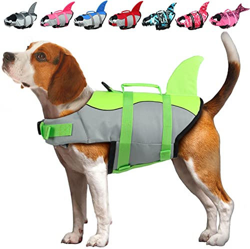 EMUST Large Dog Life Jacket, Dog Life Vests for Swimming, Small/Medium/Large Dog Life Preserver with Rescue Handle, Adjustable Dog Flotation Vest for Water at Pool, Beach, Boating (XL,Green)