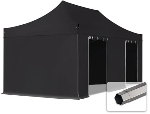 TOOLPORT Faltzelt Faltpavillon Pavillon 3x6m - mit 4 Seitenteilen (ohne Fenster) Premium Dach Partyzelt schwer entflammbar schwarz