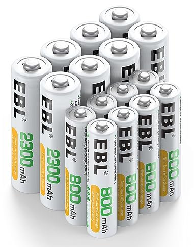 EBL AA und AAA Akku Set - 16 Stück, wiederaufladbare Batterien AA und AAA