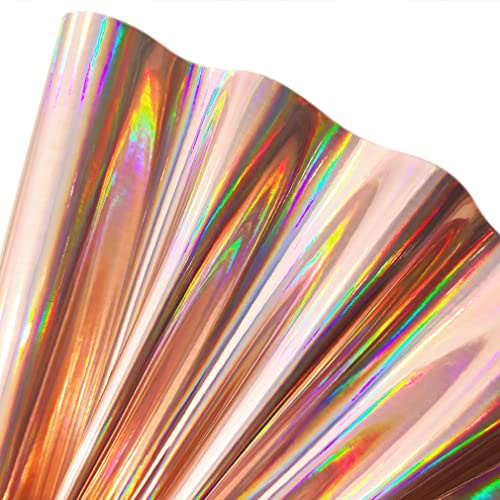 11.8x53 Holographic Faux Leather Fabric, Mirror Reflective Vinyl for DIY Hair Bows Bags Sewing Crafts (Champagne Gold)