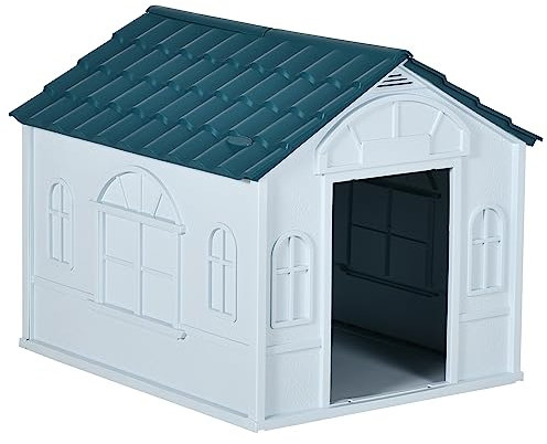 PawHut Hundehütte für den Außenbereich, Polypropylen, Weiß, für kleine und mittelgroße Hunde, 65 x 75,7 x 63 cm