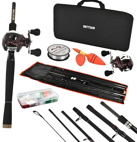 BNTTEAM Mulinello da Baitcasting Canna Combos Dura ad Alto tenore di Carbonio Fibra Portatile Esche Artificiali Lenza da Pesca con Borsa da Trasporto Acqua Salata Acqua Dolce