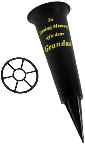 Black In Loving Memory Grandad Spiked Memorial Grave Flower Vases Graveside Memorial with flower holder insert 7706