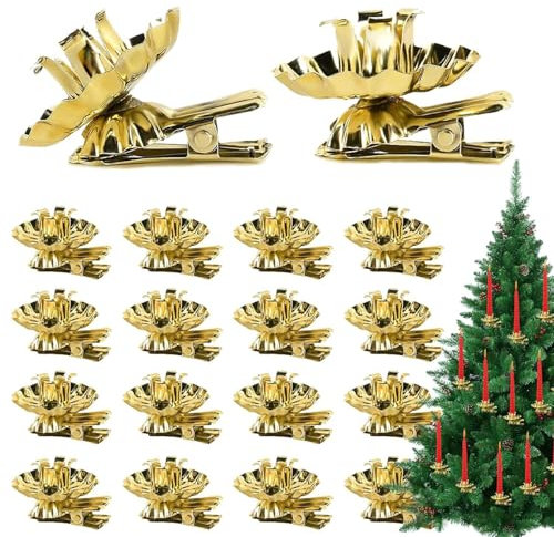 agctrler 24er Pack Baumkerzenhalter für Weihnachtsbaum, Vintage Kerzenhalter Gold, Traditionelle Kerzenzwicker mit Clip für Dekoration, Weihnachten, Advent