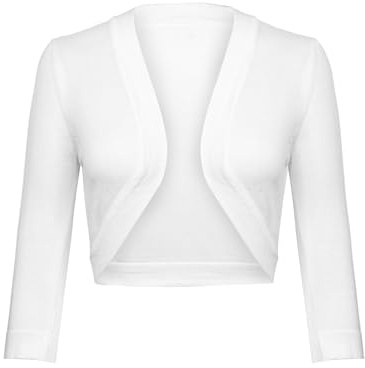 Gyabnw Cardigan Corto Donna Bolero Donna 3/4 Maniche Lavorato a Maglia Elegante Cotone Corto con Scollo a V, Adatto per Bretelle, Gonna Lunga,Gilet, Jeans, Gonne alla Moda A-Bianco,XXL