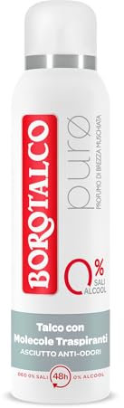 Borotalco, Deodorante Spray Puro Brezza Muschiata, con Talco con Molecole Traspiranti, Senza Alcool e Sali di Alluminio, Asciutto Anti-Odori, 48h di Efficacia, Profumo Muschiato - 1 Flacone da 150 ml