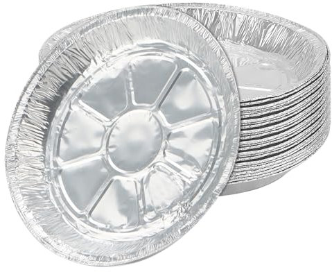 YUENPUN 50 PCS 9 Inch Aluminium Round Foil Trays, Foil Plate Pie Dishes, Air Fryer Round Aluminum Foil Flan Case for Pie, Cake, Air Fryer and Cooking