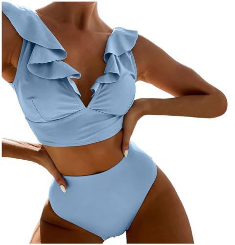 Neuer mehrfarbiger, gerüschter, geteilter Badeanzug mit V-Ausschnitt hoher Taille, geteilter Bikini für Damen Fliegeruhr (BU1, S)