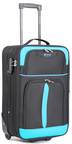 Aerostar Carry-on 20 Lightweight Soft Expandable Suitcase, Hand Luggage 2 Wheel & Combination Lock, 55x35x20cm | Accepted All Airlines easyjet, RyanAir, British Airways (Black/Aqua, 36 litres)